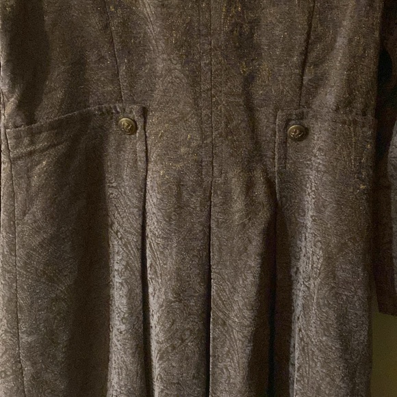 Soft Surroundings Blue/Brass Brocade Military Style Midi Coat, Size Large - Picture 6 of 11